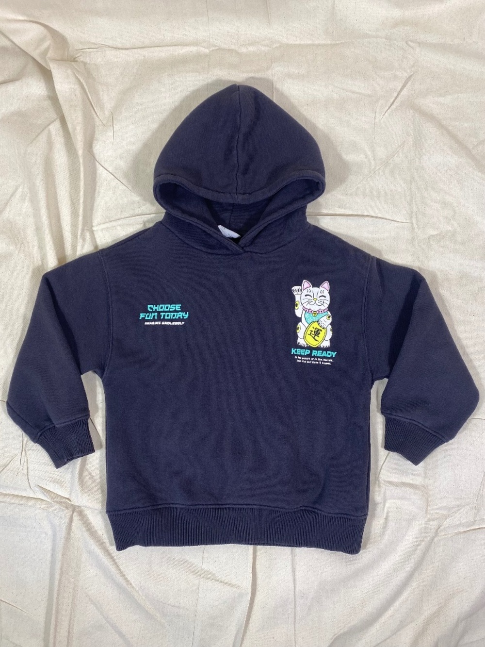 Girls Zara Blue/Black Lucky Cat Graphic Hoodie